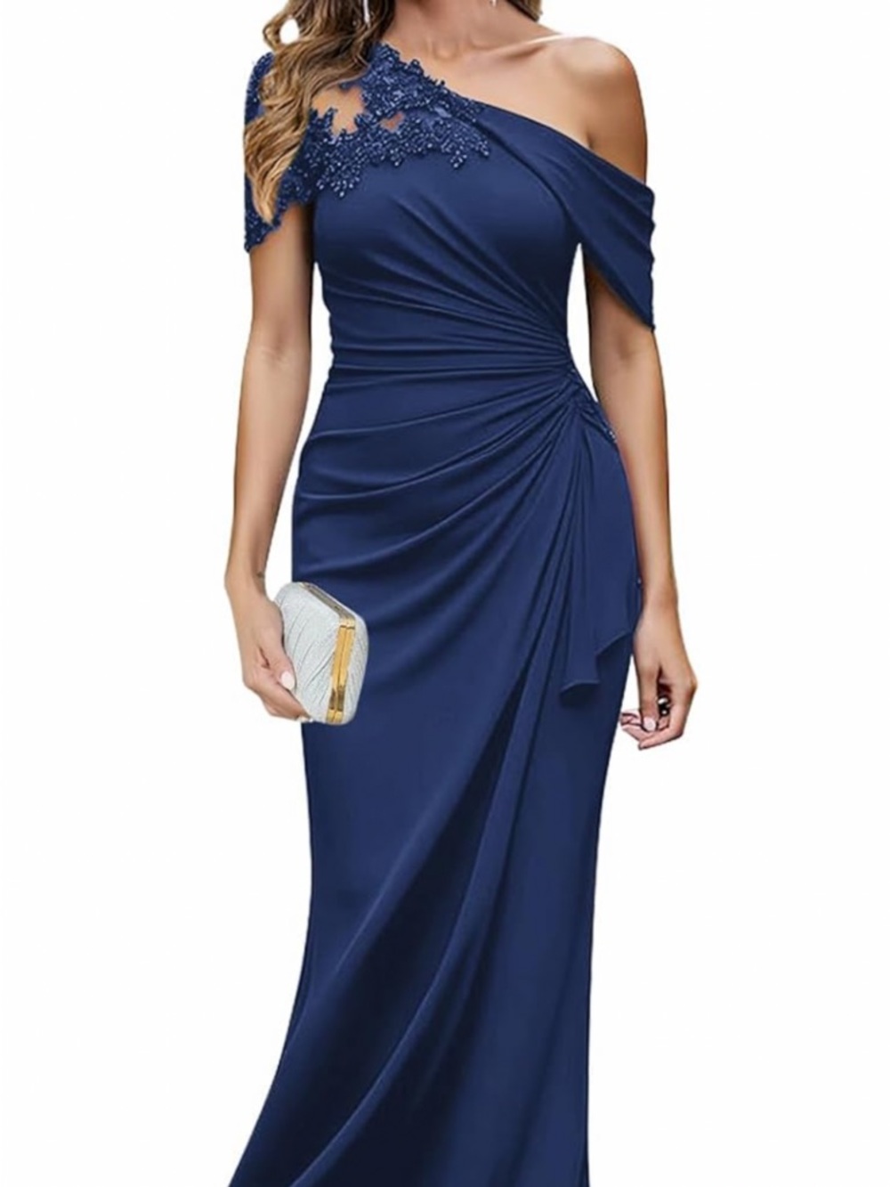 Elegant One-Shoulder Navy Evening Dress

READ SIZE DESCRIPTION.  Fits like a 4
